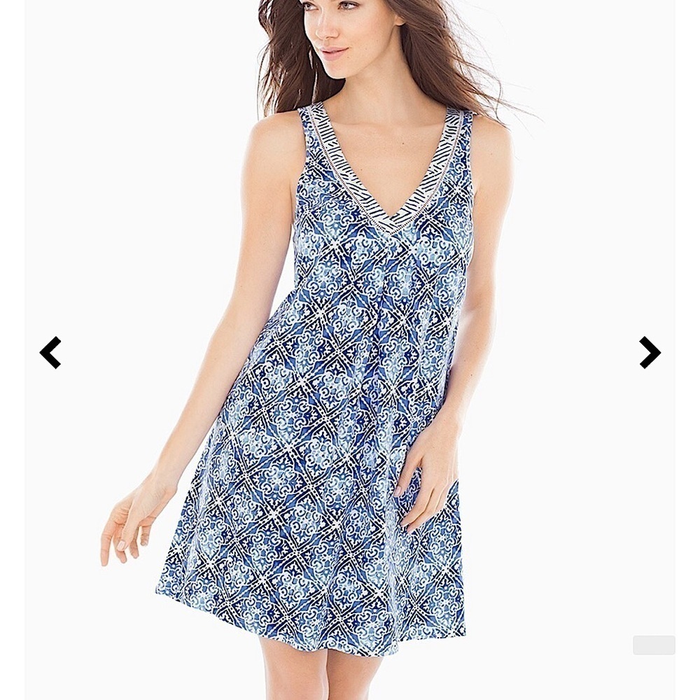 OSCAR DE LA RENTA Printed Pima Cotton Sleep Chemise Blue Diamond Grid women’s L